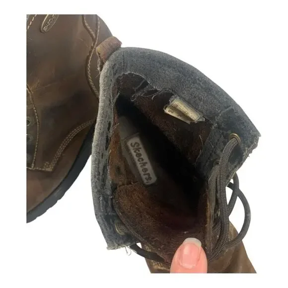 Skechers 7.5 Women's Brown Leather healed vintage y2k Ankle Boots chunky - Picture 15 of 16